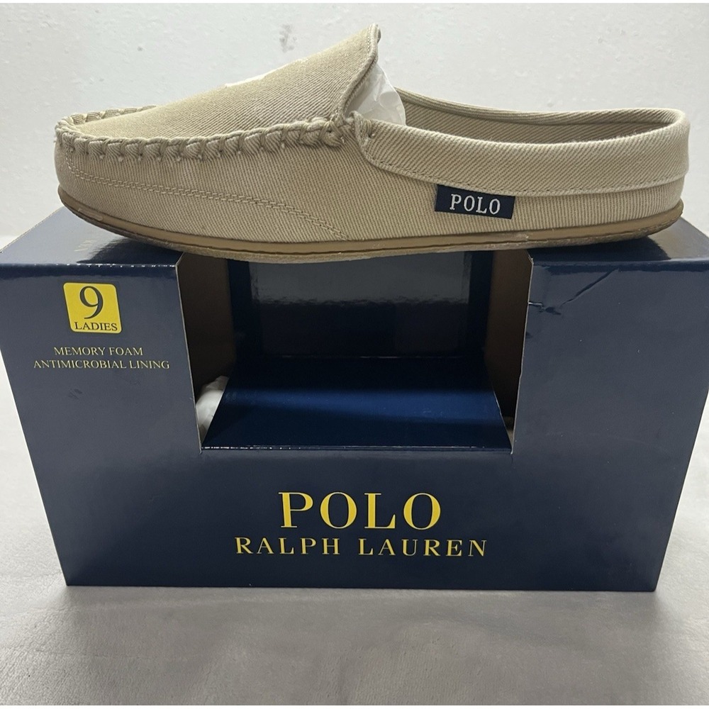 Polo Ralph Lauren Dallington Mule Slipper Women 9 Khaki Twill Memory Foam NEW